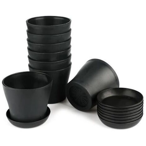 KLVGTIFS PU - Lot de 8 pots de fleurs de 10 cm avec trous, petits pots pour cactus, pots ronds en plastique, pots de fleurs avec soucoupe pour bureau ou balcon.