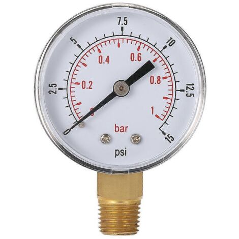 KLVGTIFS PU - Manomètre hydraulique à cadran pour filtre de piscine, 50 mm, 0-15 psi (0-1 bar), filetage NPT 1/4".
