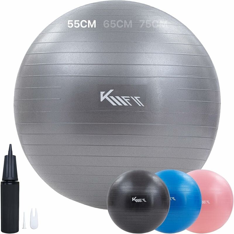 Arebos - KM-Fit Balle de Gymnastique 55cm Balle d'entraînement avec Pompe à air Balle de siège Bureau Anti-Burst Balle pour Fitness, Yoga,