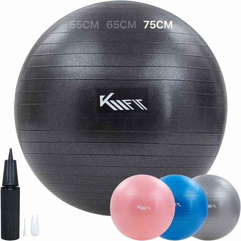 km-fit balle de gymnastique 75cm balle d'entraînement avec pompe à air balle de siège bureau anti-burst balle pour fitness, yoga, gymnastique, core