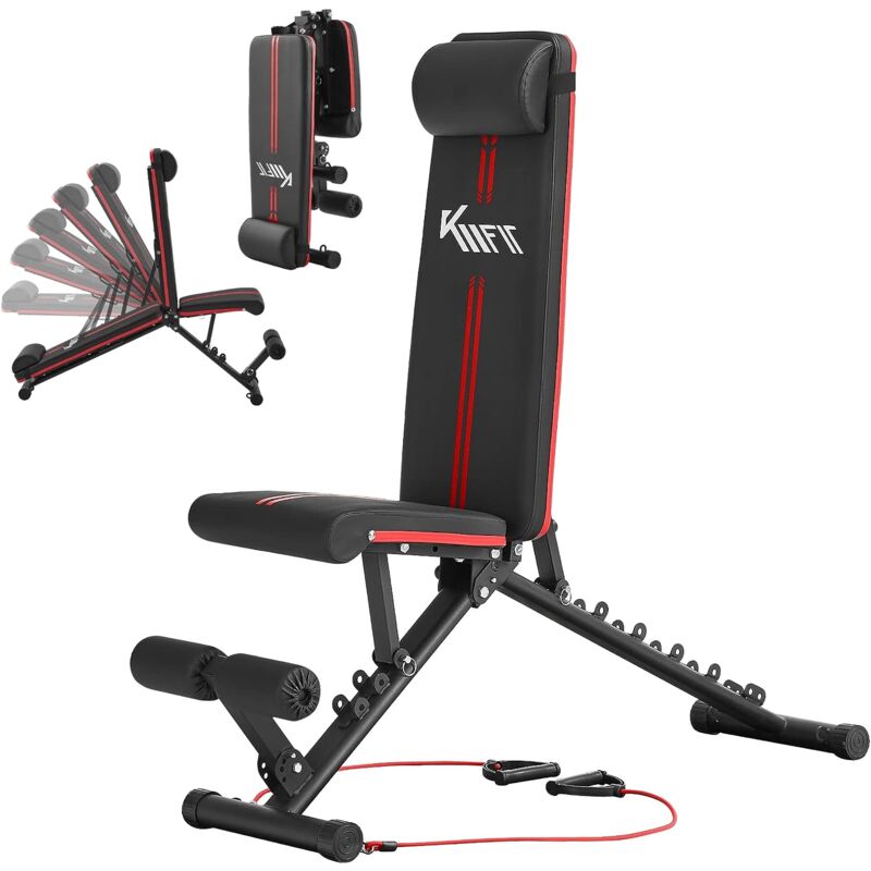 Km-fit - Banc musculation multifonction pliable entraînement complet fitness sport - Rouge / Noir