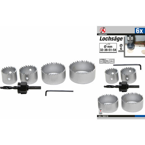 6-tlg Lochsägen Satz 32-54mm Set Lochsäge Dosenbohrer Lochbohrer Bohrkrone