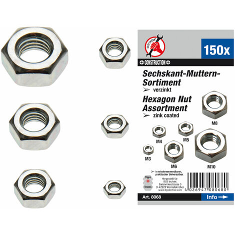 Sortimentskasten 6-kant Mutter Sechskant-Muttern Set 150-tlg