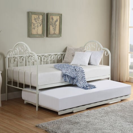 SLUMBERWORX Knebworth French Shabby Chic Living Room Bedroom Metal Day Bed Frame w Trundle