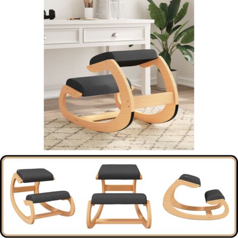 Kniestuhl Schwarz 55x84x55 cm Birkensperrholz - Holzsessel - Bürostuhl - Ergonomie Stuhl - Schaukelsitz - Kniehocker