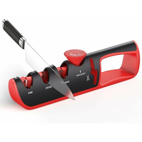 Knife Sharpener, 4 in 1 and 3 Levels with Angle Adjustment, Coarse Grinding, Fine Grinding, Precision Sharpening, Scissor Grinding, for Many Kinds of Kitchen Knives