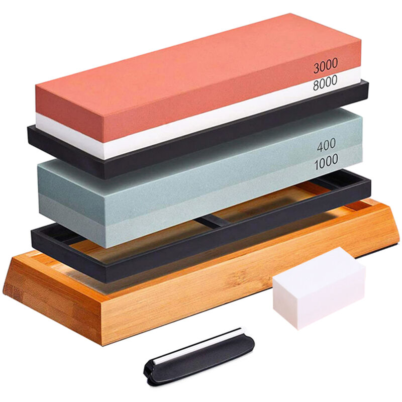 Lifcausal - Ensemble de pierres à aiguiser pour couteaux 400/1000 et 3000/8000 Pierres à aiguiser à double face pour affûter les couteaux Kit de