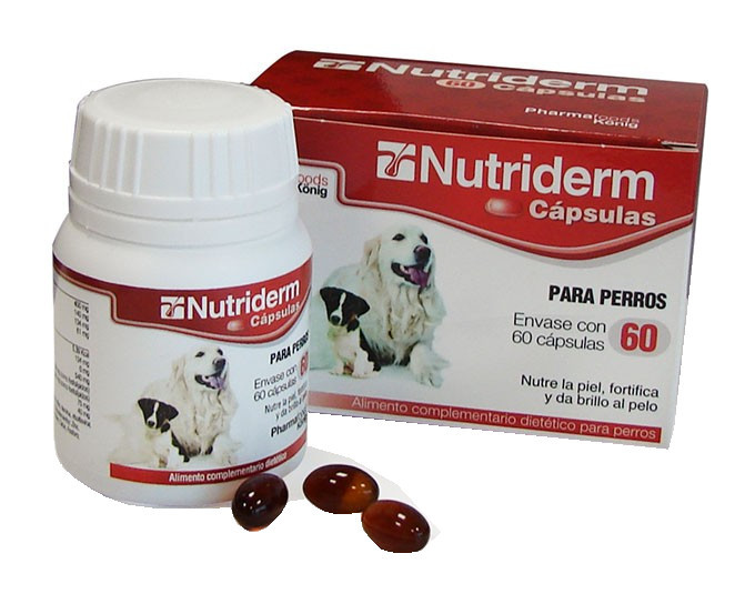 

König Nutriderm - 60 Cápsulas con aceites grasos y Omega 3 y 6 para la piel de perros