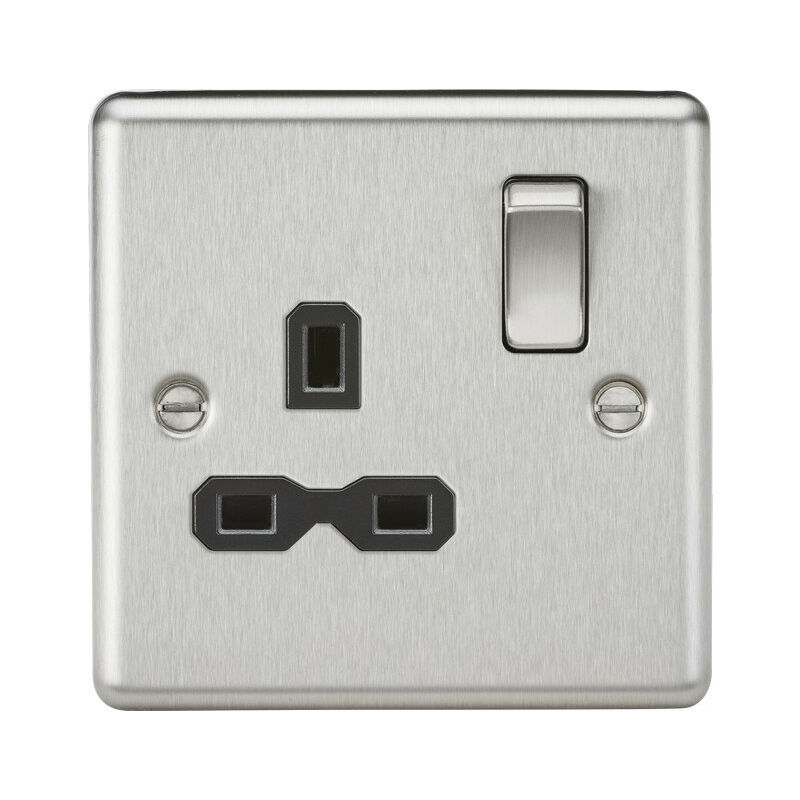 Knightsbridge 13A 1G DP Switched Socket with Black Insert - Rounded Edge Brushed Chrome