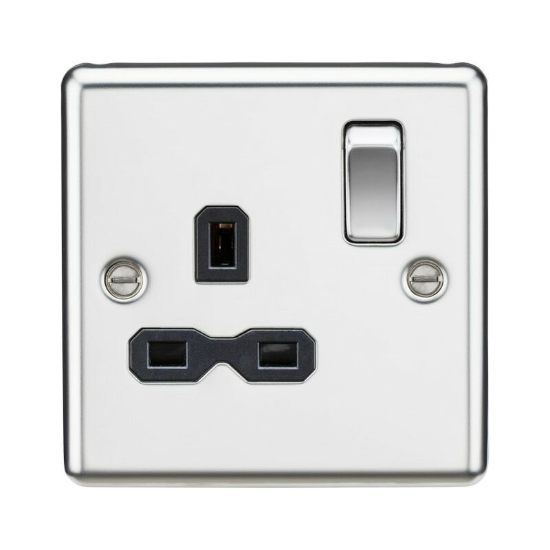 13A 1G DP Switched Socket with Black Insert - Rounded Edge Polished Chrome - Knightsbridge