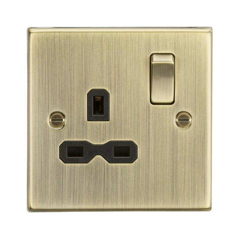 Knightsbridge 13A 1G DP Switched Socket with Black Insert - Square Edge Antique Brass