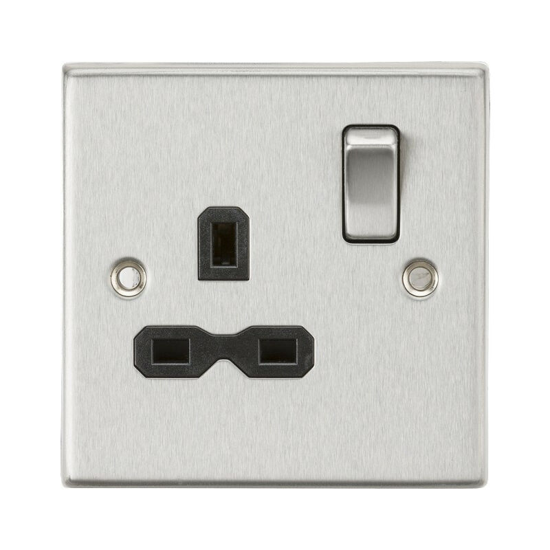 Knightsbridge 13A 1G DP Switched Socket with Black Insert - Square Edge Brushed Chrome