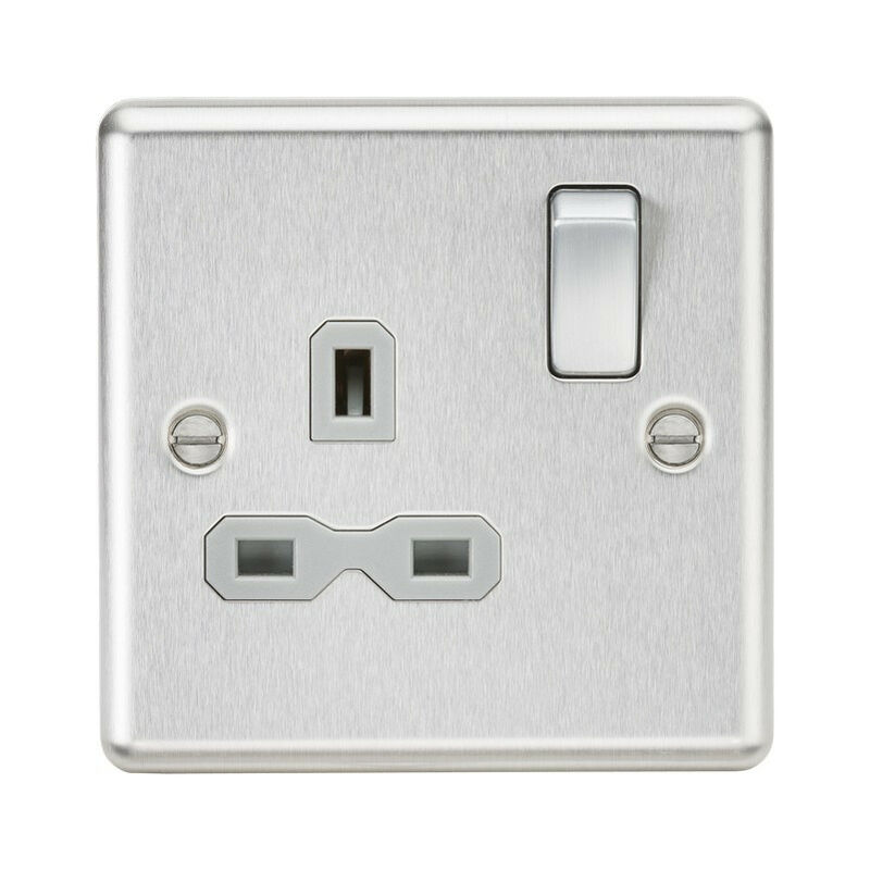 Knightsbridge 13A 1G DP Switched Socket with Grey Insert - Rounded Edge Brushed Chrome
