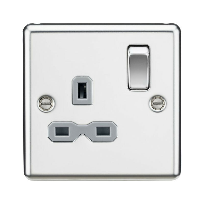 13A 1G DP Switched Socket with Grey Insert - Rounded Edge Polished Chrome - Knightsbridge