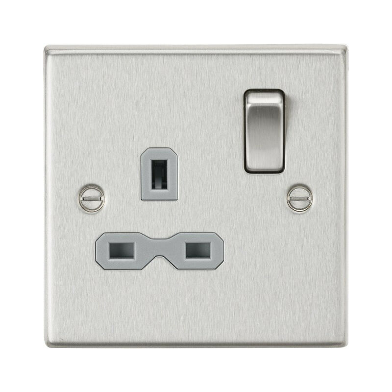Knightsbridge 13A 1G DP Switched Socket with Grey Insert - Square Edge Brushed Chrome