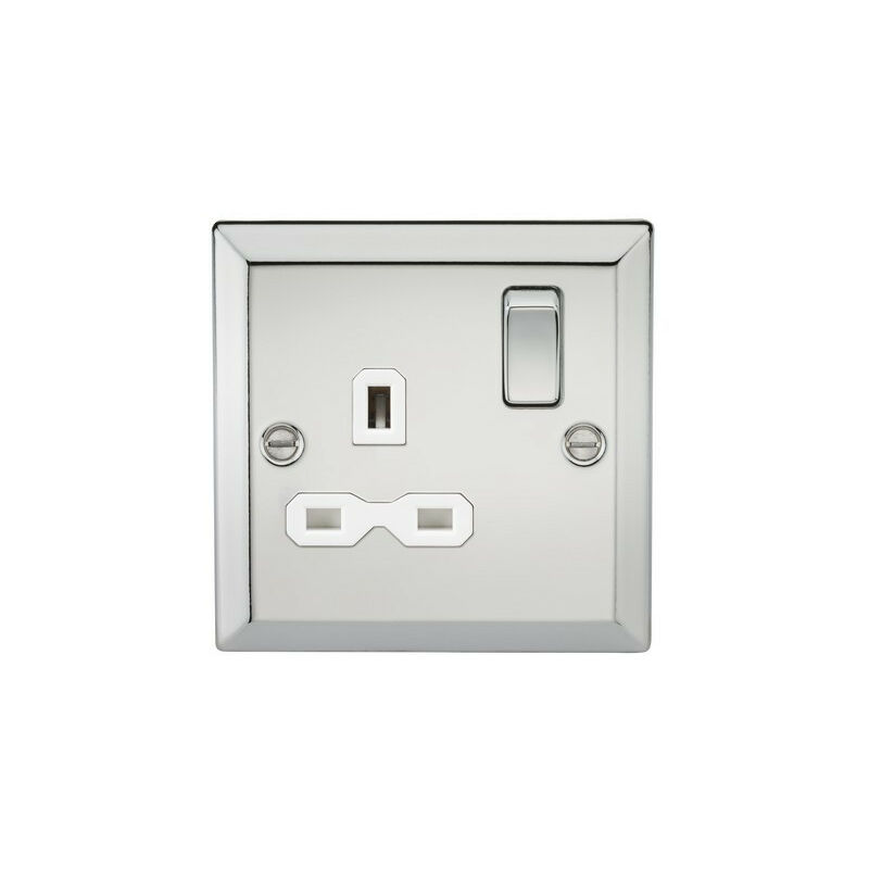Knightsbridge 13A 1G DP Switched Socket with White Insert - Bevelled Edge Polished Chrome