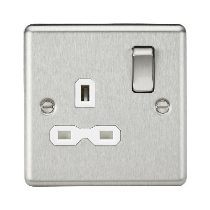 Knightsbridge 13A 1G DP Switched Socket with White Insert - Rounded Edge Brushed Chrome