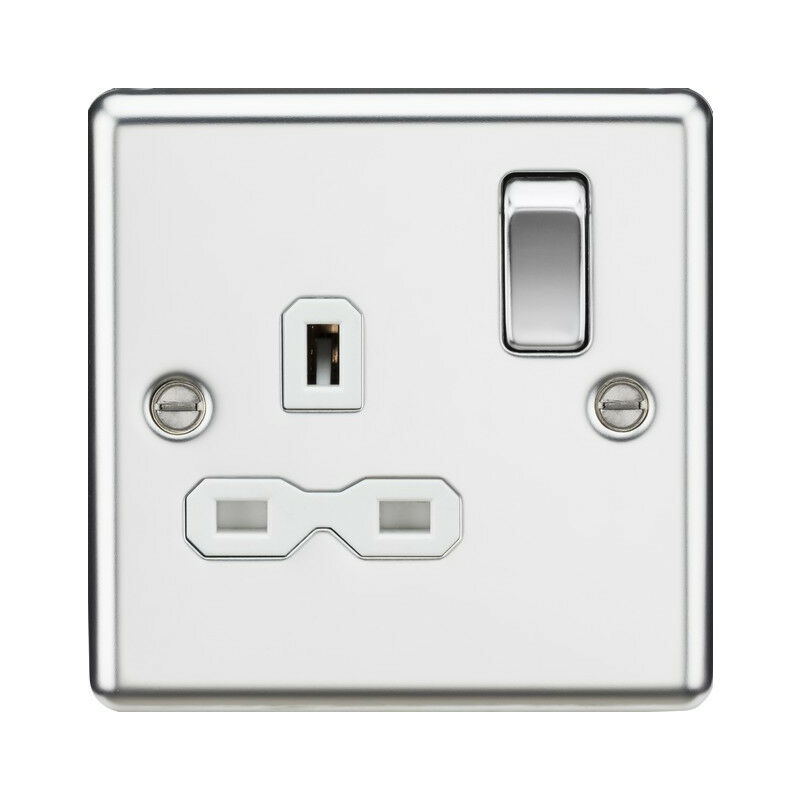 Knightsbridge - 13A 1G dp Switched Socket with White Insert - Rounded Edge Polished Chrome