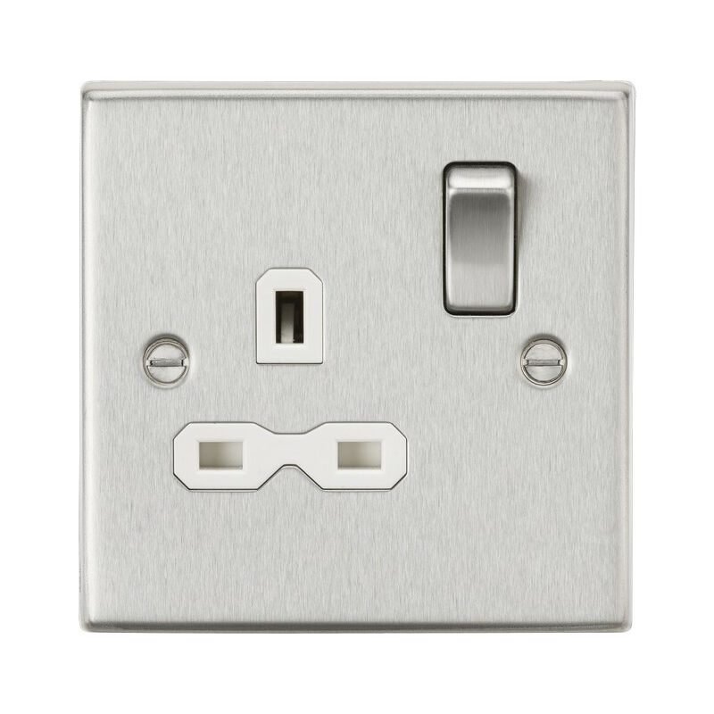Knightsbridge 13A 1G DP Switched Socket with White Insert - Square Edge Brushed Chrome