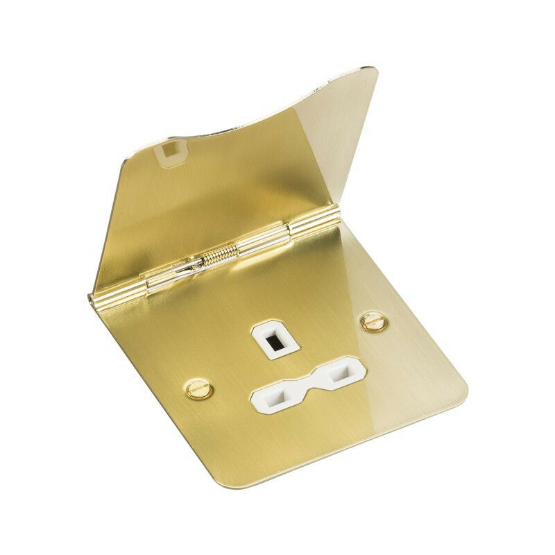 Knightsbridge - 13A 1G unswitched floor socket - brushed brass with white insert