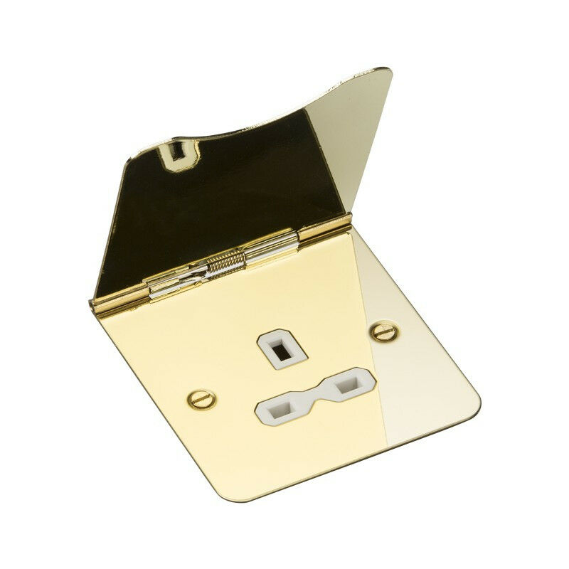 Knightsbridge - 13A 1G unswitched floor socket - polished brass with white insert