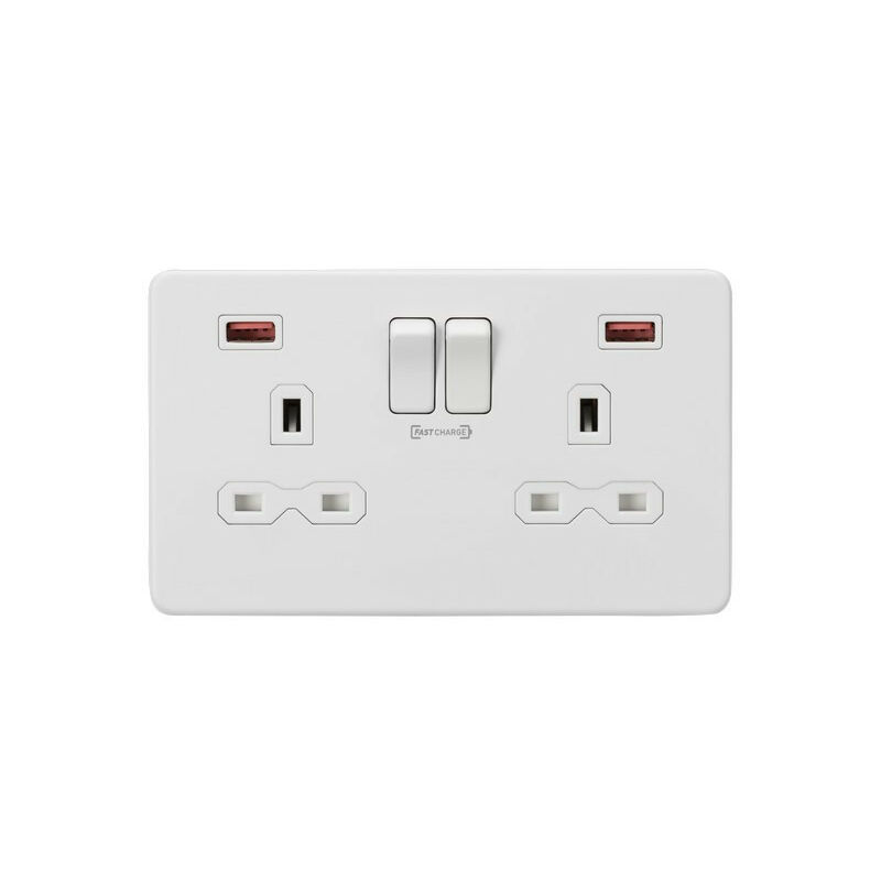 

13A 2G DP Switched Socket con dos puertos USB FASTCHARGE (A + A) - Matt White - Knightsbridge