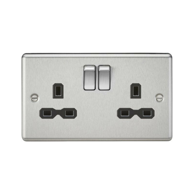 Knightsbridge 13A 2G DP Switched Socket with Black Insert - Rounded Edge Brushed Chrome