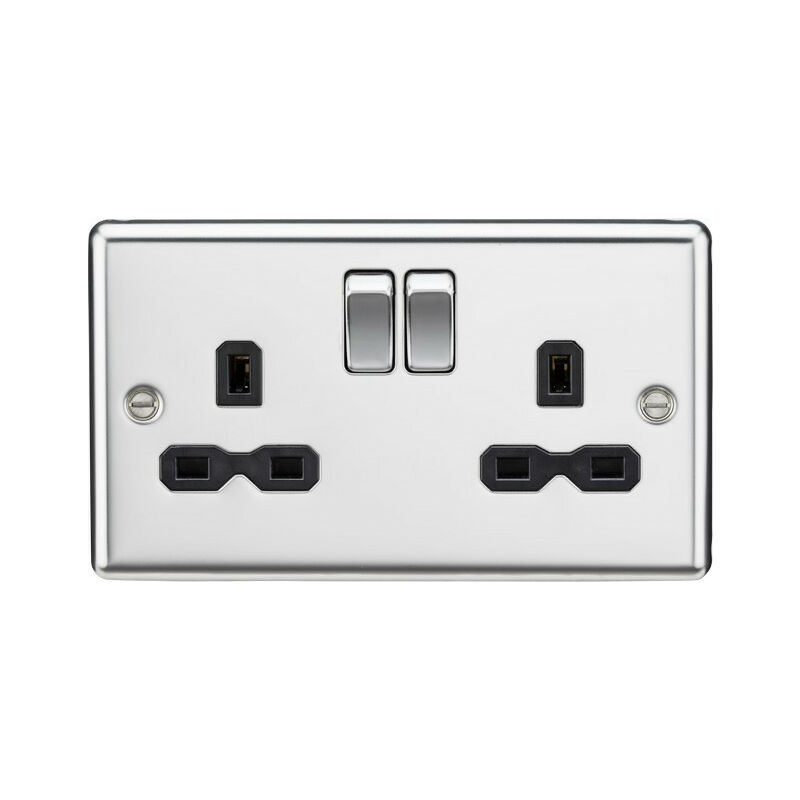 13A 2G DP Switched Socket with Black Insert - Rounded Edge Polished Chrome - Knightsbridge