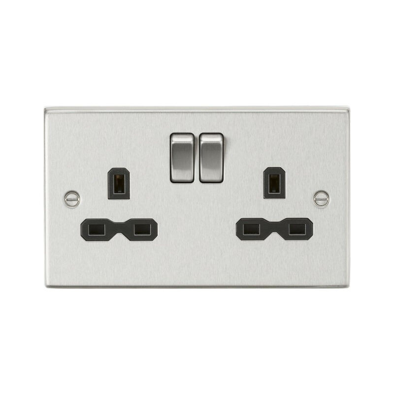 Knightsbridge 13A 2G DP Switched Socket with Black Insert - Square Edge Brushed Chrome