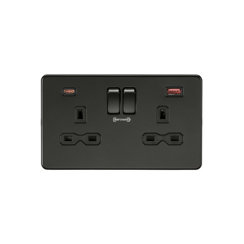 Knightsbridge - 13A 2G dp Switched Socket with Dual usb fastcharge ports (a + c) - Matt Black