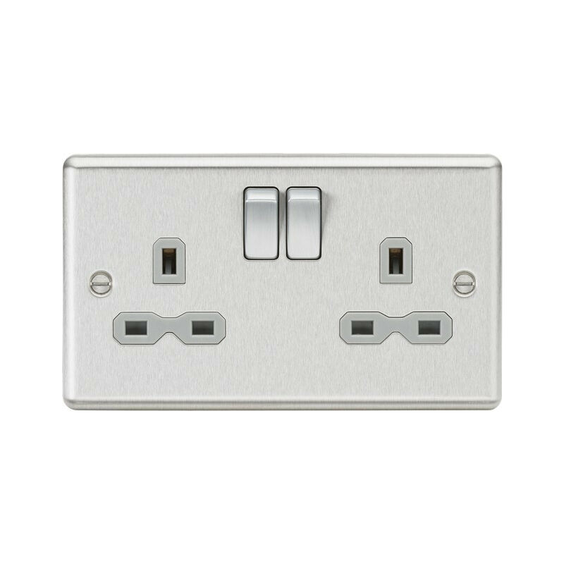 Knightsbridge 13A 2G DP Switched Socket with Grey Insert - Rounded Edge Brushed Chrome