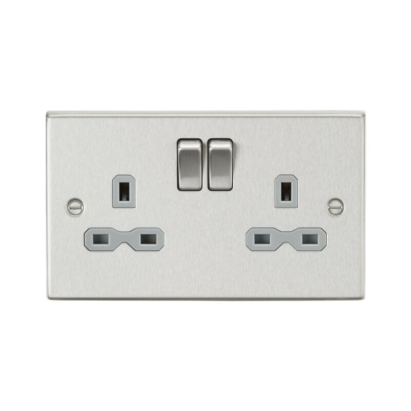 Knightsbridge 13A 2G DP Switched Socket with Grey Insert - Square Edge Brushed Chrome