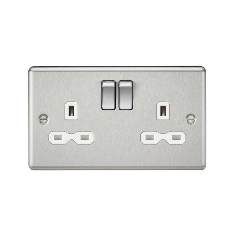 Knightsbridge 13A 2G DP Switched Socket with White Insert - Rounded Edge Brushed Chrome