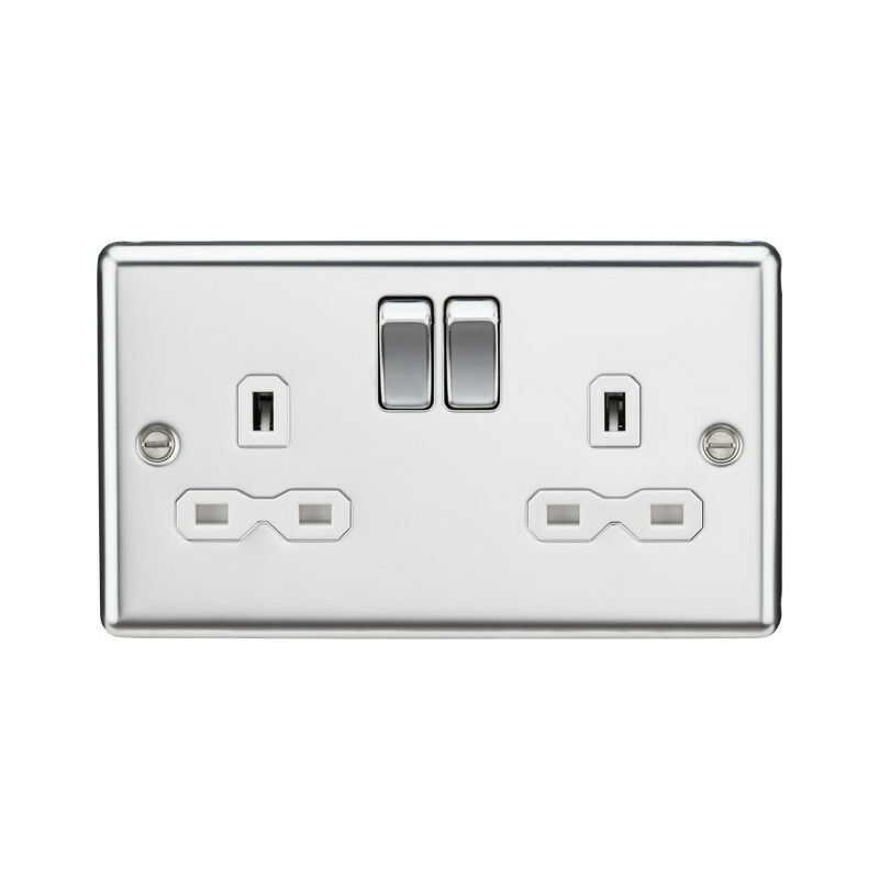 13A 2G DP Switched Socket with White Insert - Rounded Edge Polished Chrome - Knightsbridge