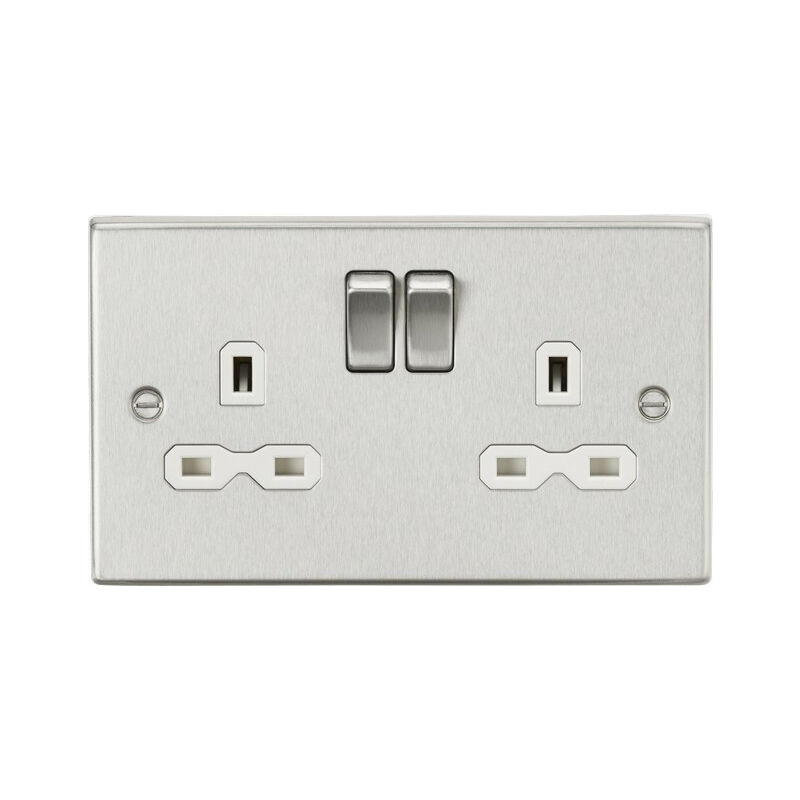 Knightsbridge 13A 2G DP Switched Socket with White Insert - Square Edge Brushed Chrome