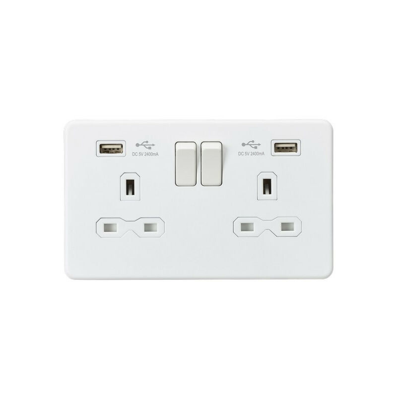 Knightsbridge 13A 2G Switched Socket with Dual USB Charger (2.4A) - Matt White
