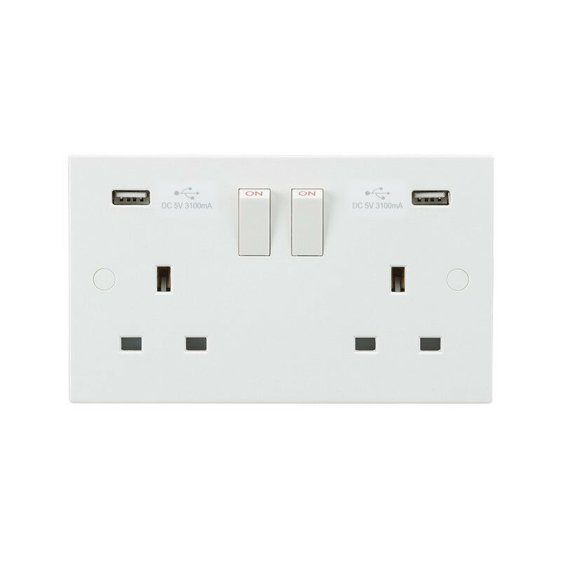 Knightsbridge 13A 2G Switched Socket with Dual USB Charger 5V DC 3.1A