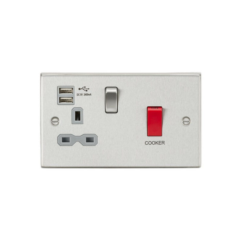 Knightsbridge 45A DP Switch & 13A Switched Socket with Dual USB Charger 2.4A - Brushed Chrome with grey insert
