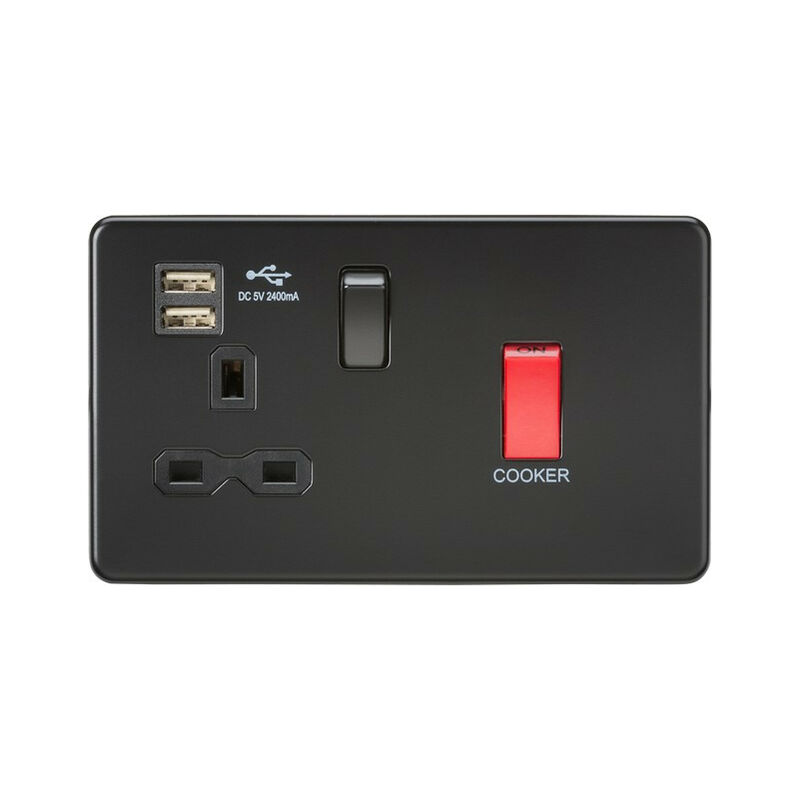 Knightsbridge 45A DP Switch & 13A Switched Socket with Dual USB Charger 2.4A - Matt Black