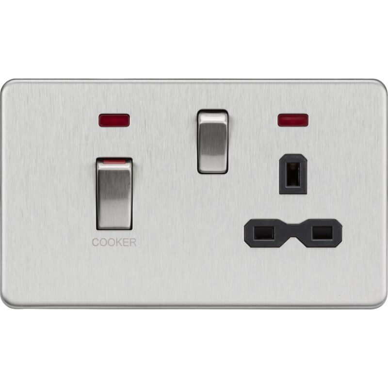 Knightsbridge - 45A dp switch and 13A switched socket with neons - brushed chrome with black insert - SFR83MNBC