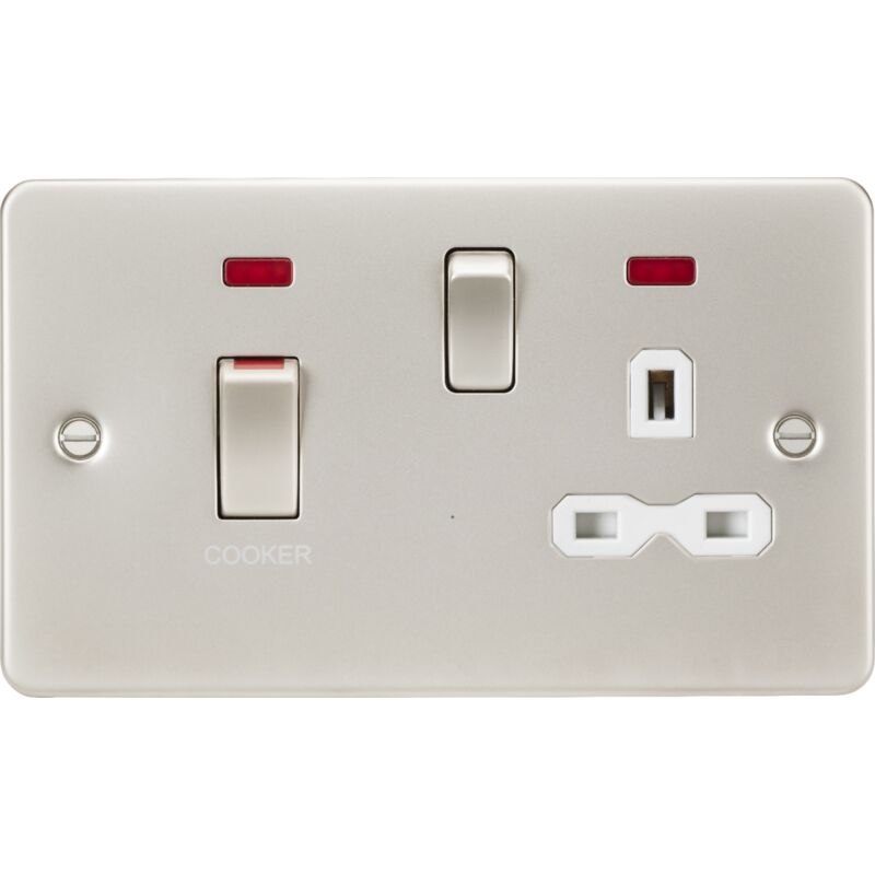 Knightsbridge - 45A dp Switch and 13A switched socket with neons - pearl with white insert - FPR83MNPLW