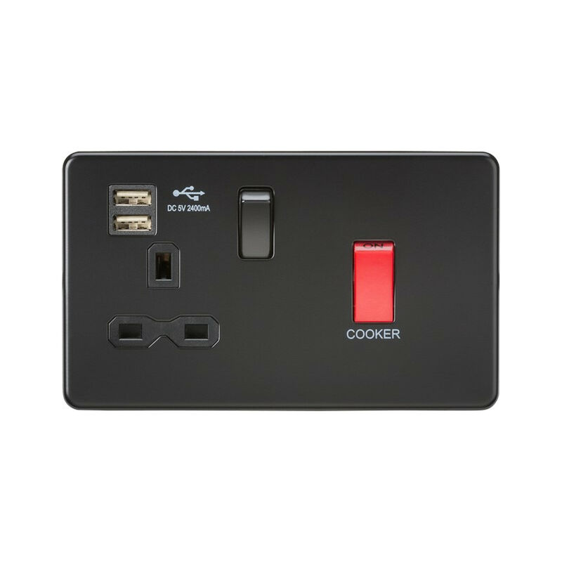 

Knightsbridge 45A DP Switch y 13A Enchufe conmutado con cargador USB dual 2.4A - Matt Black