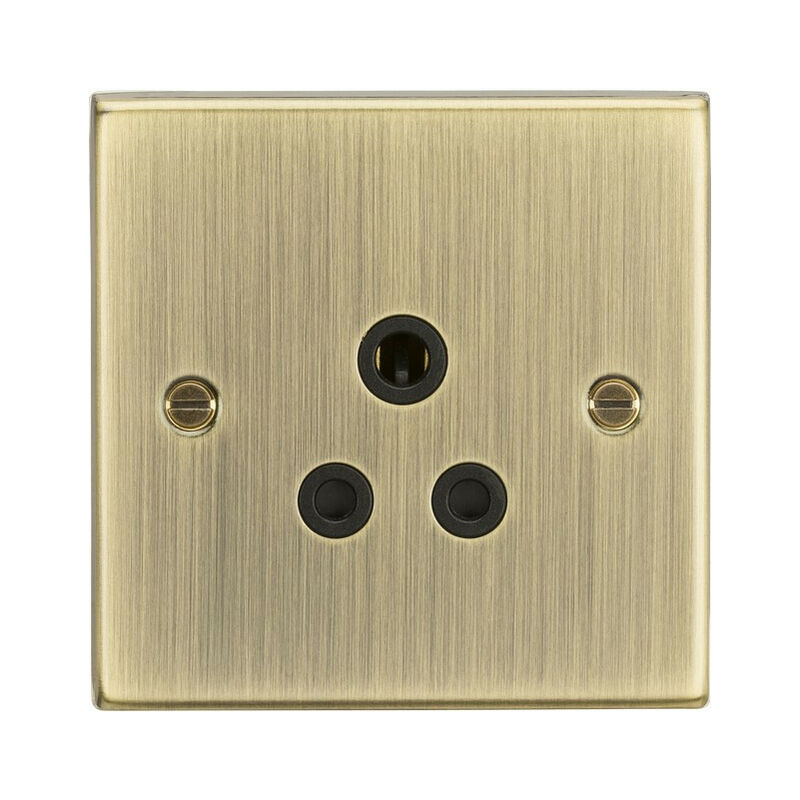 Knightsbridge 5A Unswitched Socket - Square Edge Antique Brass Finish with Black Insert