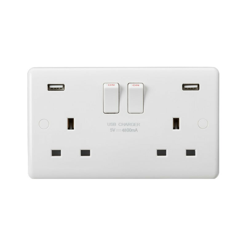 Curved Edge 13A 2G DP Switched Socket with Dual USB Charger (5V DC 4.8A shared) - Knightsbridge
