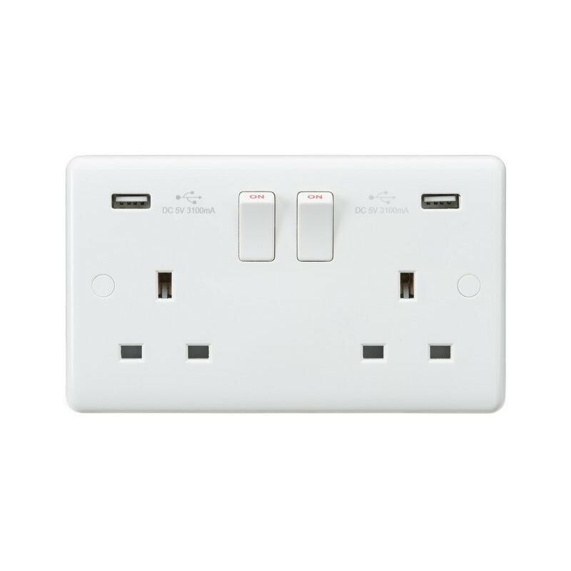 Knightsbridge Curved Edge 13A 2G Switched Socket with Dual USB Charger (5V DC 3.1A shared)