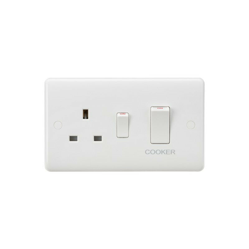 Knightsbridge Curved Edge 45A DP Cooker Switch and 13A Socket (White Rocker)