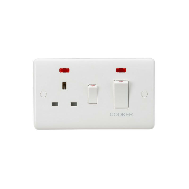 Knightsbridge Curved Edge 45A DP Cooker Switch and 13A Socket with Neons (White Rocker)