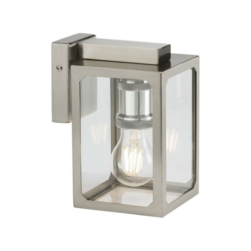 Knightsbridge E27 Wall Lantern - Brushed Chrome, 230V, IP23