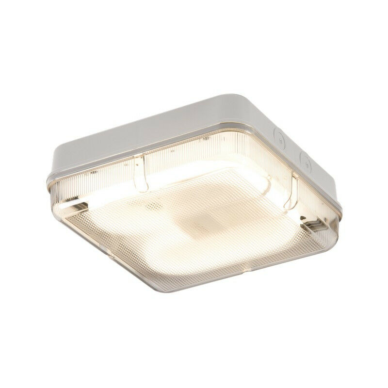 Knightsbridge Emergency Bulkhead with Prismatic Diffuser and White Base, IP65 28W Square
