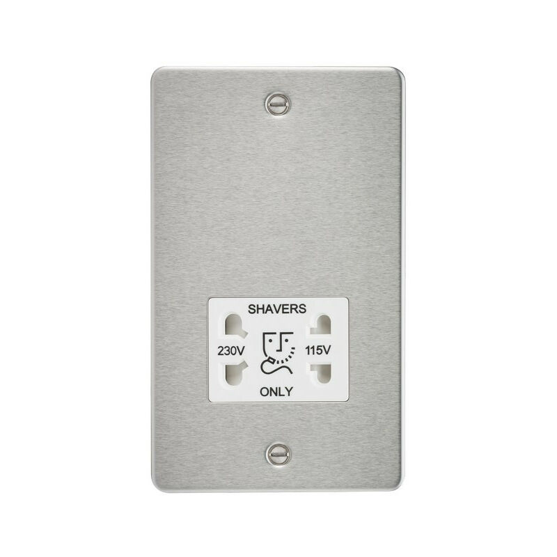 Knightsbridge Flat Plate 115/230V dual voltage shaver socket - brushed chrome with white insert